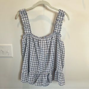 Blue White Gingham Ruffle Tank